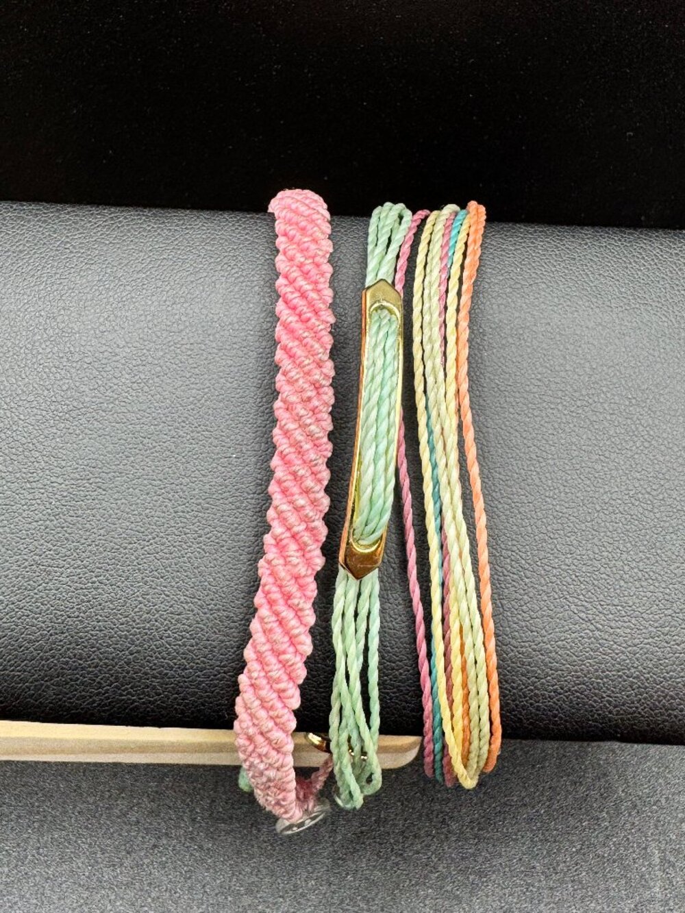 Pura Vida Gold Bar Charm Pink Mint Green Braided Pastel Bracelet Stack